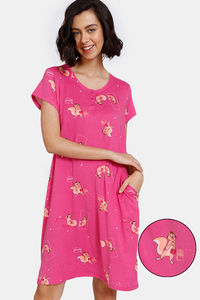 Buy Zivame Nuts For U Knit Poly Knee Length Nightdress - Ibis Rose