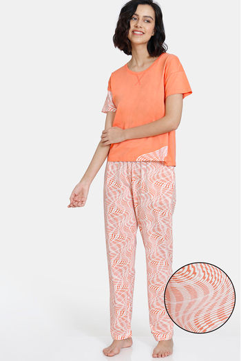 Buy Zivame Optics Fun Knit Cotton Pyjama Set - Fresh Salmon