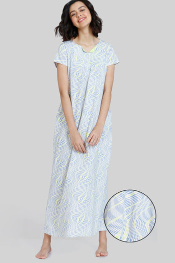 Buy Zivame Optics Fun Knit Cotton Full Length Nightdress - Forever Blue