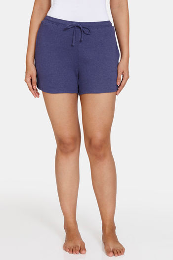 Buy Zivame Cozy Heathers Knit Poly Shorts - Blue Depth