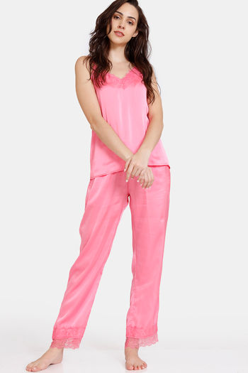 Buy Zivame Paradise Garden Woven Pyjama Set - Pink Lemonade