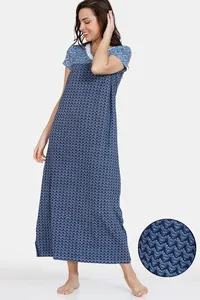 Buy Zivame Batik Bae Knit Full Length Nightdress - Medieval Blue