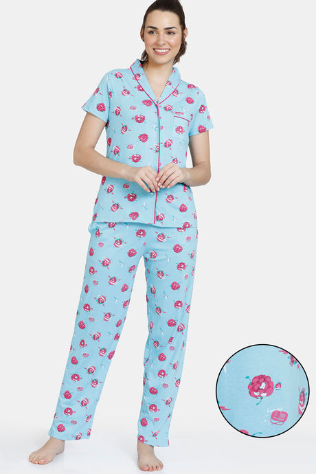 Zivame Fruggies Knit Cotton Pyjama Set - Splish Splash