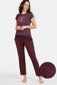 Buy Zivame Z Fun Knit Poly Pyjama Set - Grape Wine