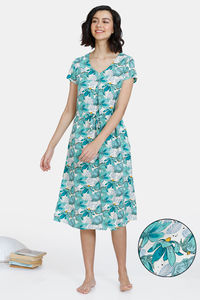 Buy Zivame Blotched Bloom Woven Mid Length Nightdress -Florida Key