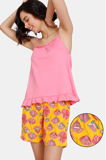 Buy Zivame Bloched Bloom Woven Shorts Set - Solar Power