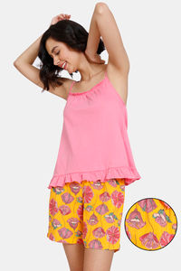 Buy Zivame Bloched Bloom Woven Shorts Set - Solar Power