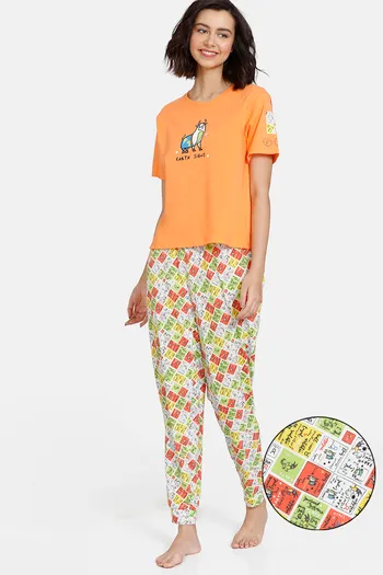 Buy Zivame Zodiac Knit Cotton Pyjama Set - Egret