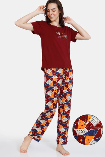 Buy Zivame Zodiac Knit Poly Pyjama Set - Cabernet