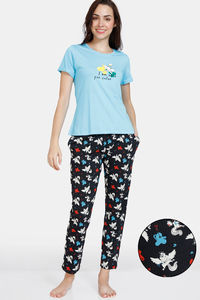 Buy Zivame Color Me Happy Knit Cotton Pyjama Set - Jet Black