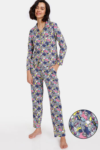 Buy Zivame Color Me Happy Knit Poly Pyjama Set - Quarry