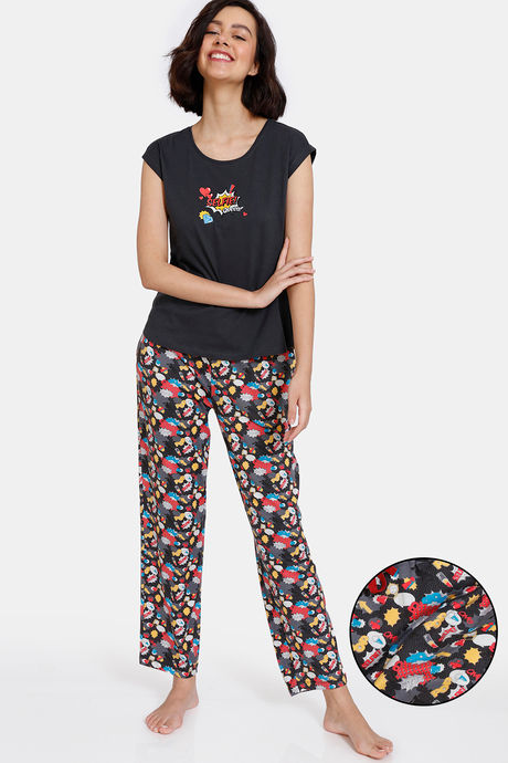 Buy Zivame Color Me Happy Knit Poly Pyjama Set - Moonless Night at Rs.763  online