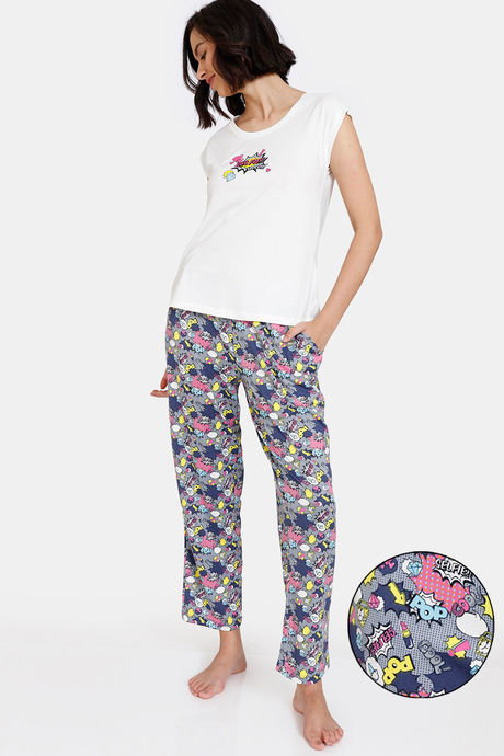 Zivame Color Me Happy Knit Poly Pyjama Set - Quarry