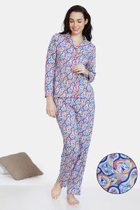 Buy Zivame Tom & Jerry Colour Block Knit Cotton Pyjama Set - Vista Blue