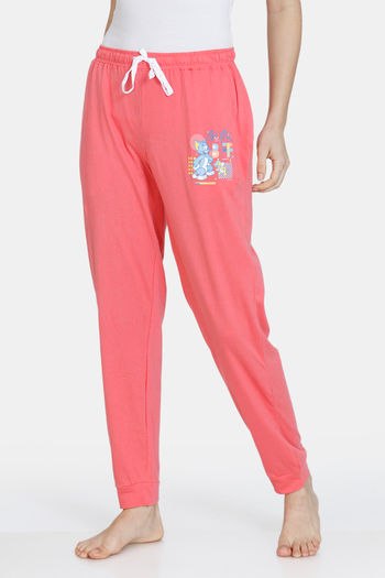 Buy Zivame Tom & Jerry Colour Block Knit Cotton Pyjama - Rose Of Sharon