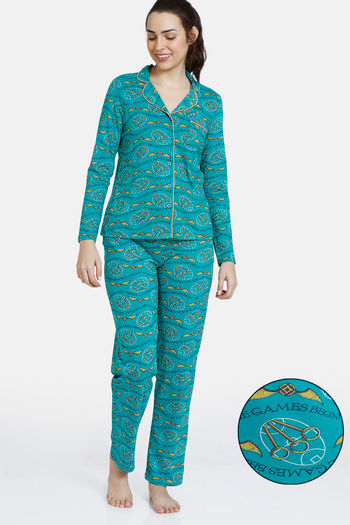Buy Zivame Harry Potter Knit Cotton Pyjama Set - Sporting Green
