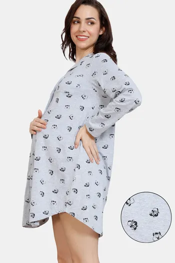 Buy Zivame Maternity Knit Cotton Knee Length Nightdress - Mid Grey