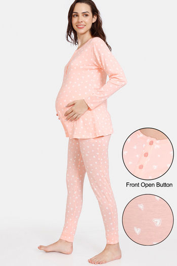 Buy Zivame Maternity Knit Cotton Pyjama Set - Peach Pearl at Rs