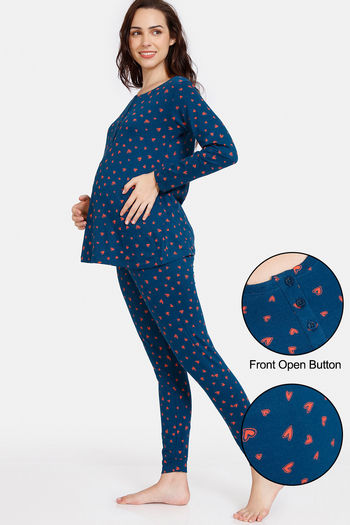 Buy Zivame Maternity Knit Cotton Pyjama Set - Sailor Blue at Rs