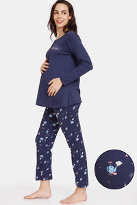 Buy Zivame Maternity Knit Cotton Pyjama Set - Crown Blue