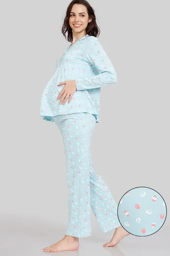 Buy Zivame Maternity Bunny Rolls Knit Cotton Pyjama Set - Plume