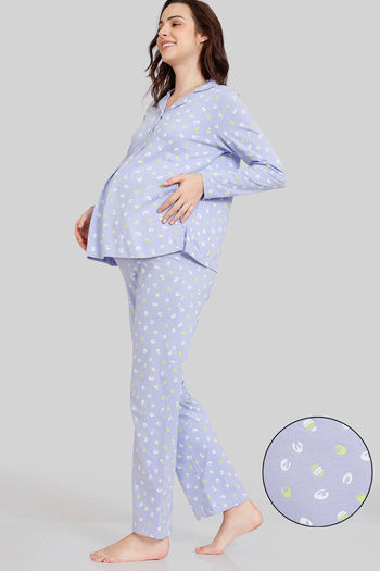 Buy Zivame Maternity Bunny Rolls Knit Cotton Pyjama Set - Sweet Lavender