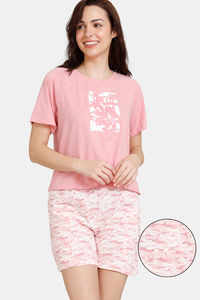 Buy Zivame Pet Puzzle Knit Cotton Shorts Set - Powder Pink