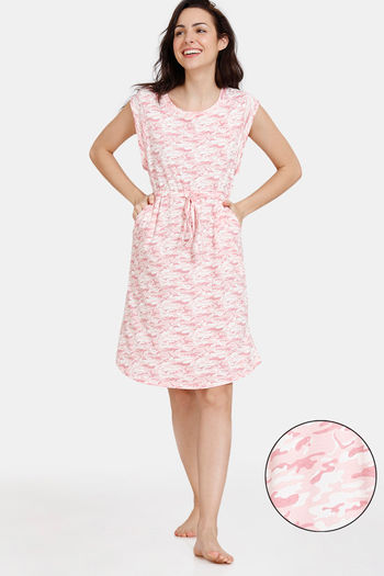 Buy Zivame Pet Puzzle Knit Cotton Knee Length Nightdress - Powder Pink