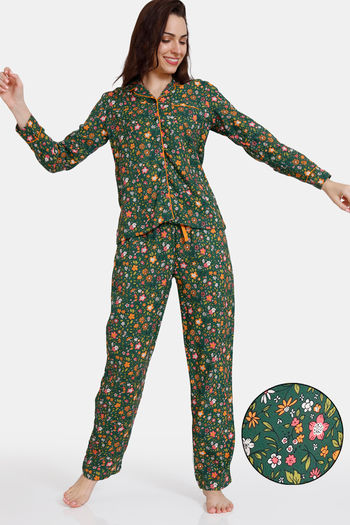 Buy Zivame Miss Daisy Woven Pyjama Set - Douglas Fir