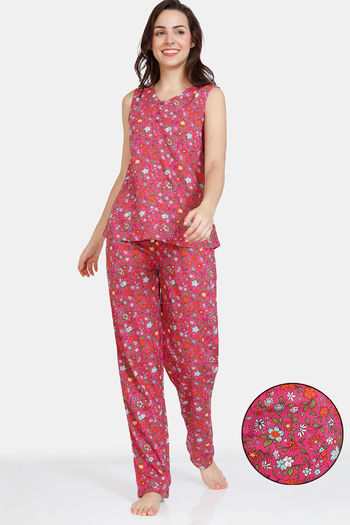 Buy Zivame Miss Daisy Woven Pyjama Set - Very Berry