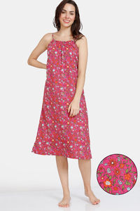 Buy Zivame Miss Daisy Woven Mid Length Nightdress - Very Berry