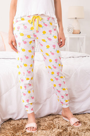 Zivame Tropical Fizz Knit Cotton Pyjama White