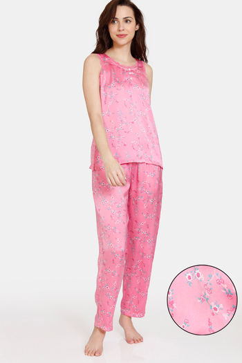 Buy Zivame Sprigged Florals Woven Pyjama Set - Aurora Pink