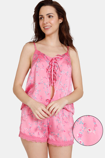 Buy Zivame Sprigged Florals Woven Shorts Set - Aurora Pink