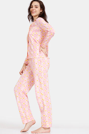 Buy Zivame Ikat Knit Cotton Pyjama Set - Candy Pink at Rs.1097