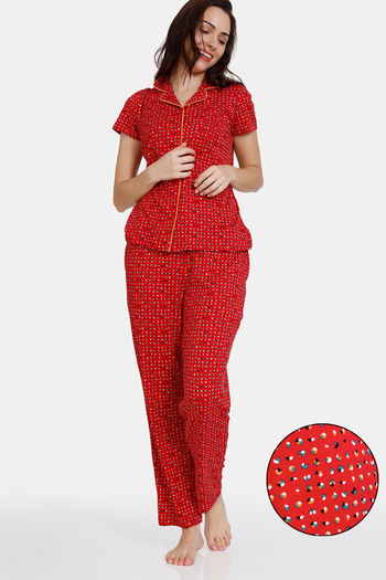 Buy Zivame Z Fun Knit Poly Pyjama Sets - Tomato Puree