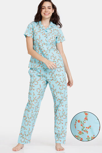 Buy Zivame Wildflower Fields Woven Pyjama Set - Ipanema