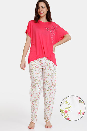 Buy Zivame Wildflower Fields Woven Pyjama Set - White Alyssum
