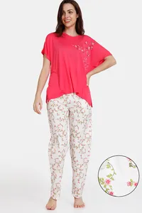 Buy Zivame Floating Florals Woven Pyjama Set - White Alyssum