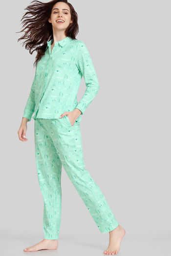 Zivame Country Songs Knit Cotton Pyjama Set Bay