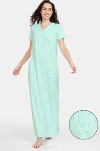Buy Zivame Country Songs Knit Cotton Full Length Nightdress - Bay
