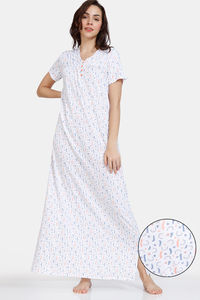 Buy Zivame Country Songs Knit Cotton Full Length Nightdress - Bright White