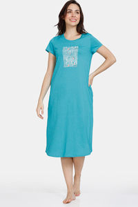 Buy Zivame Country Songs Knit Cotton Mid Length Nightdress - Ceramic