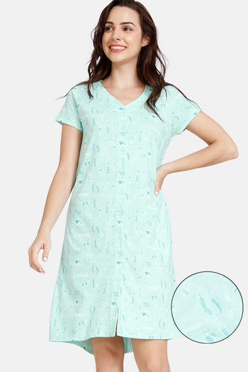 Buy Zivame Sprigged Florals Woven Mid Length Nightdress - Tile Blue at  Rs.539 online | Nightwear online