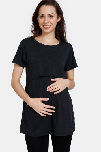 Buy Zivame Maternity Lounge Knit Poly Loungewear Top - Anthracite at Rs.583  online