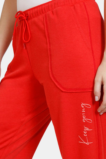 Women Printed Red Cotton Knit Lounge Pants
