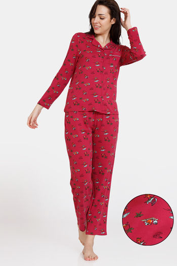 Buy Zivame Summertime Knit Cotton Pyjama Set - Sangria