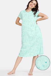Buy Zivame Country Songs Knit Cotton Mid Length Nightdress - Bay