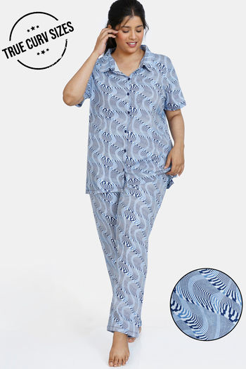Buy Zivame True Curve Optics Fun Knit Cotton Pyjama Set - Medieval Blue