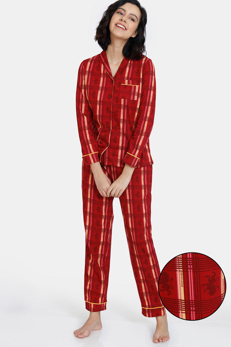 Zivame Harry Potter Knit Cotton Pyjama Set - Barbados Cherry